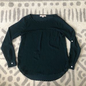 Loft Blouse Navy Blue with Polka Dots